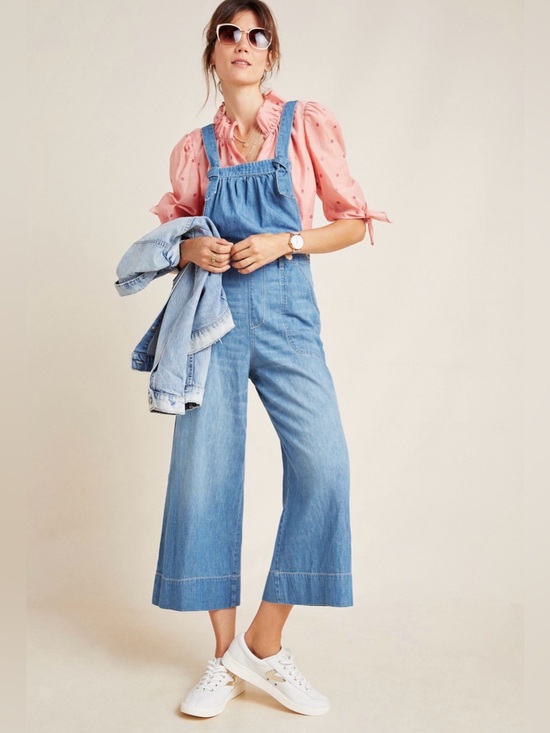 Pilcro and the Letterpress Denim - Pilcro for Anthropologie Wide-Leg Denim Jumpsuit in Indigo, sz 28